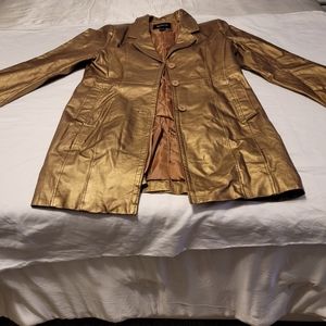 Genuine Gold Leather Long Jacket